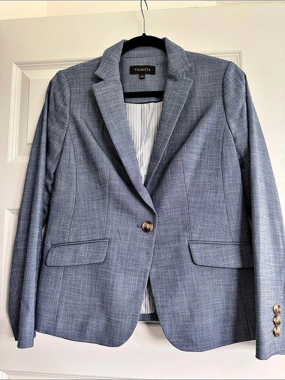 Talbots Classic Linen Single Button Blazer Blue Size 2